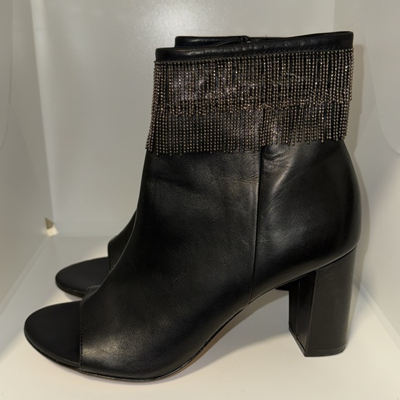 Bernardo Honour Ankle Boot w Metal Fringe Black Leather Bootie Women’s 7.5 - Picture 2 of 14